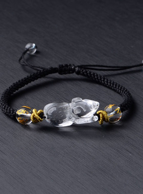 天然白水晶老鼠手链 白水晶鼠来E宝手链 招Q财开运男女款手链