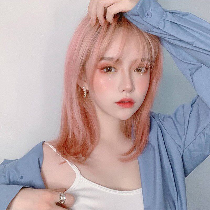 假发女短发橘粉色 日系lolwita网红蓬松短卷发外翻自然少女假发套