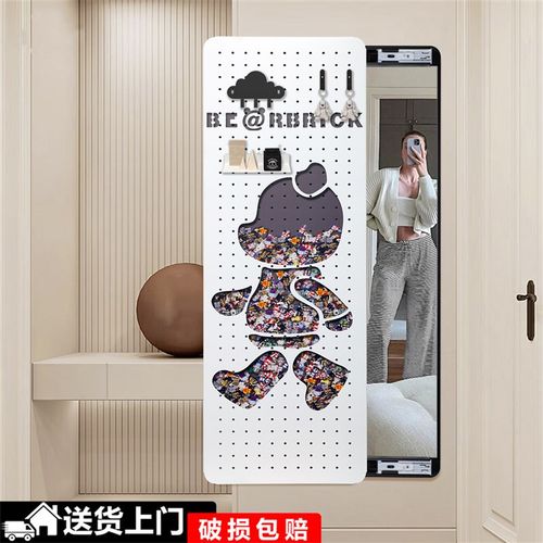 壁画镜金属洞洞板穿衣镜推拉镜可遮挡挂衣收纳全身镜装饰镜穿衣镜