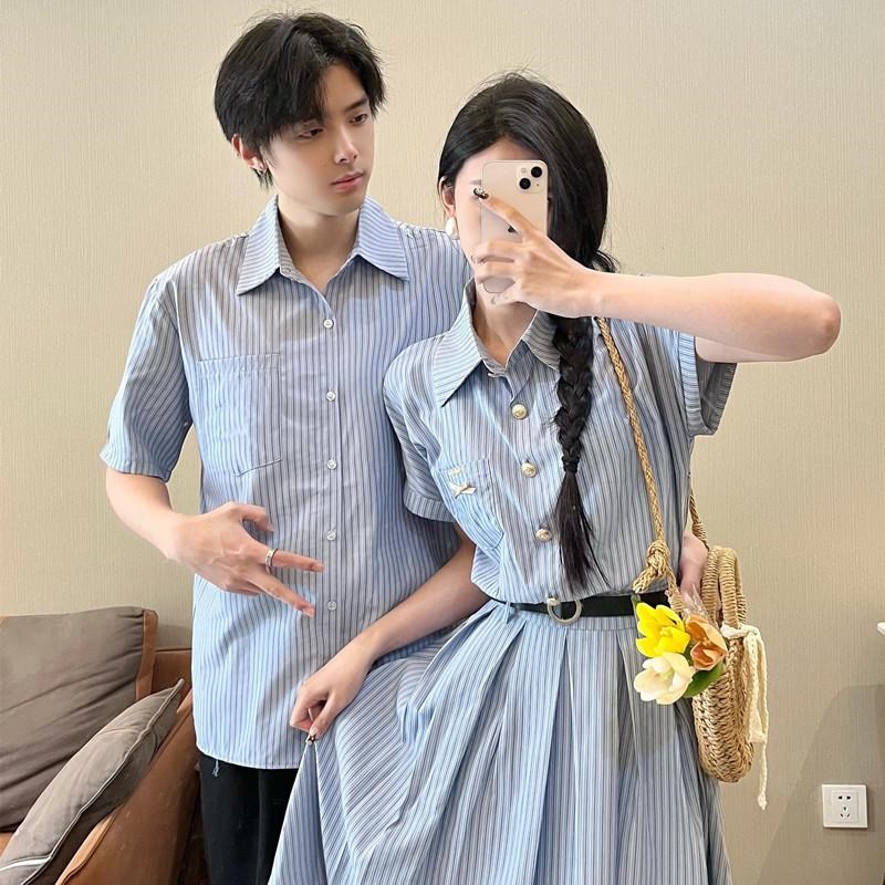 夏季情侣装设计感小众2025新款法式学院风衬衫一裙一衣韩版宽松潮