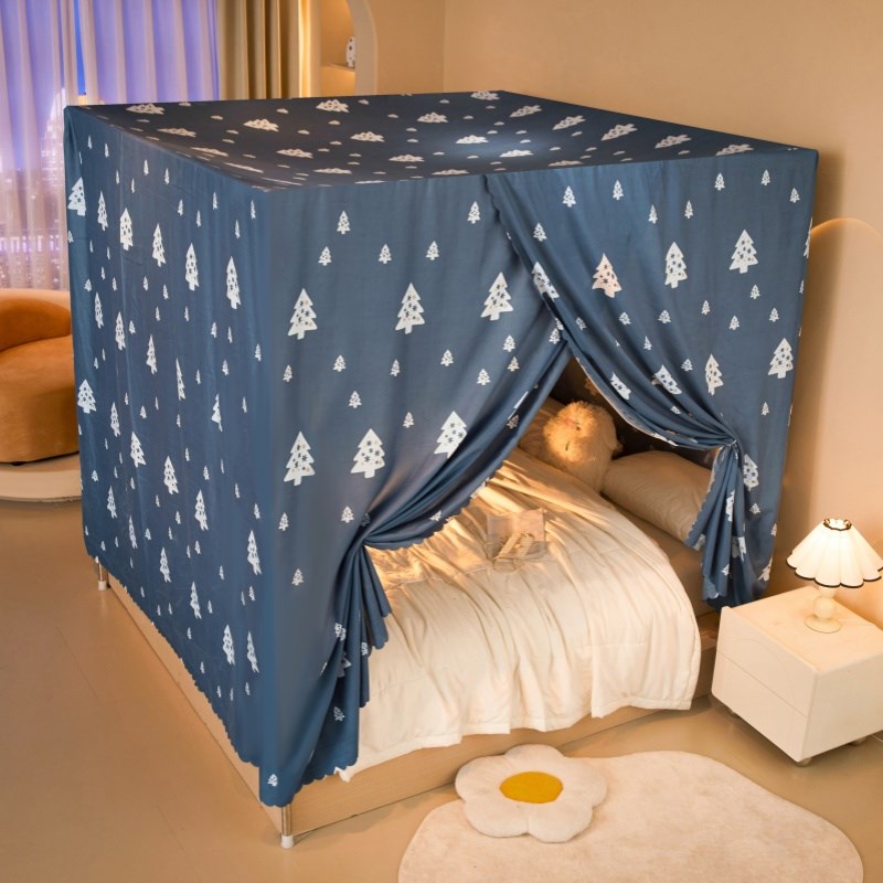一体式布蚊帐床幔单开门遮光保暖挡风孕妇遮光帘家用加厚1.5m1.8