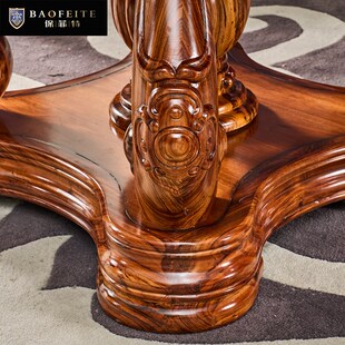 美式实木圆形饭桌欧式大理石乌金木餐桌椅组合带转盘家用圆桌子