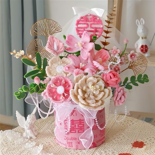 婚房布置仿假花结婚新房抱抱桶客厅卧室装饰摆件送女朋友闺蜜礼物