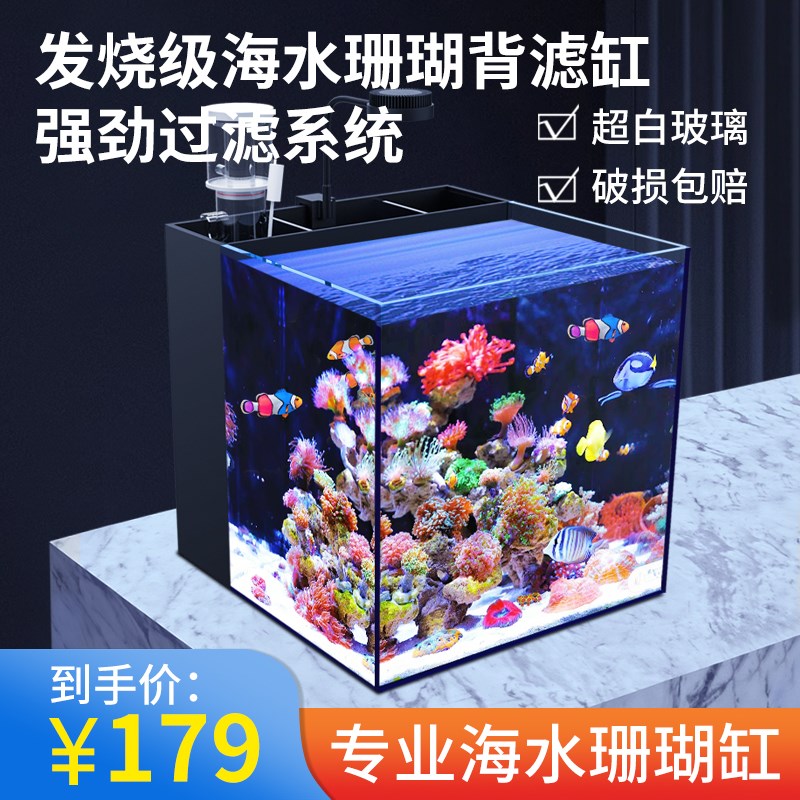 背滤海水缸珊瑚缸新手中小型客厅桌面方缸超白鱼缸免换水懒人造景