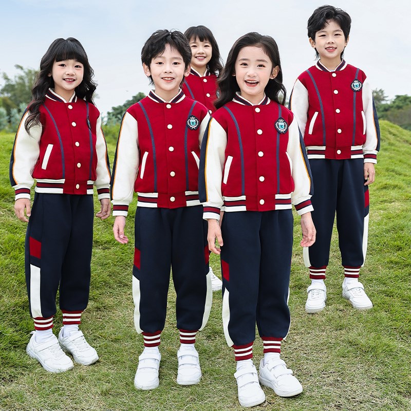 英伦风小学生校服春秋装幼儿园园服红色儿童集体班服学院风棒球服