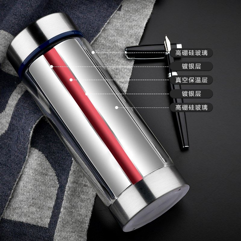 双层玻璃内胆保温杯大容量女生高颜值真空隔热耐高温玻璃水杯男款