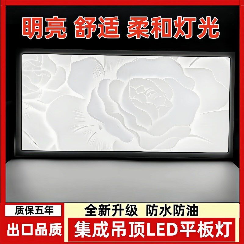 集成吊顶led灯厨房卫生间吸顶灯30 60面板灯天花板嵌入式300x600
