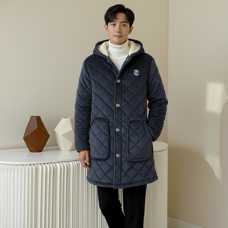 冬季大码爸爸工作棉衣棉服加绒中长款四川省服罩衣连帽巨厚C07