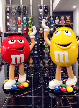 卡通M豆人潮玩红色mm豆公仔大摆件橙豆模型客厅店铺落地装饰雕塑