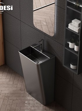 枪灰色方形立柱盆一体落地式阳台洗手盆小户型卫生间立柱式洗脸盆