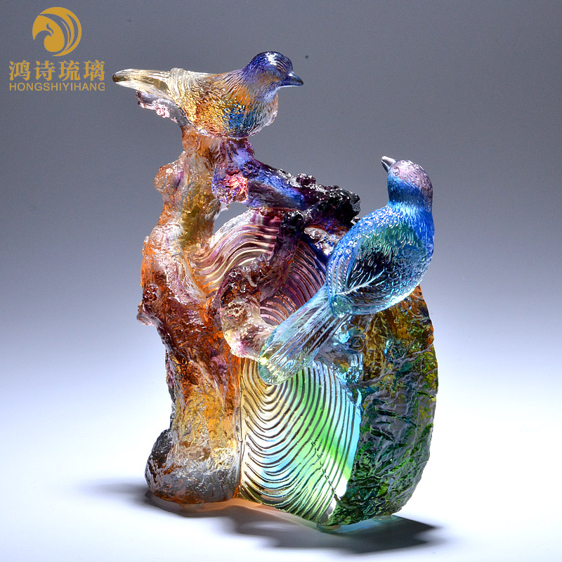 金婚结婚50周年纪念日礼物喜鹊琉璃摆件玻璃工艺品家居摆设