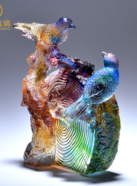 金婚结婚50周年纪念日礼物喜鹊琉璃摆件玻璃工艺品家居摆设