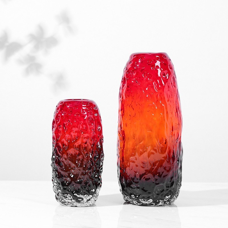 手工琉璃渐变熔岩花瓶摆件简约客厅花器插花玄关茶几样板房装饰品