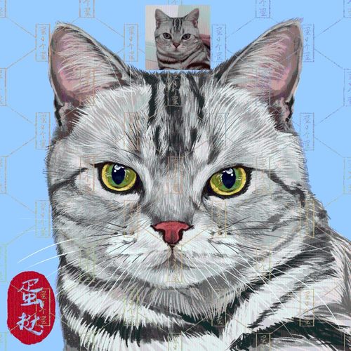 宠物头像定制猫狗头像写实手绘照片贴纸转手绘动物肖像挂画装饰画