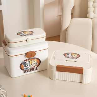 日式收纳盒桌面杂物整理宿舍可爱带盖学生文具盒翻盖家用小号药箱