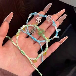 好运四叶草手链手工编织ins时尚小众闺蜜手绳气质情侣学生礼物