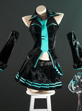 初音未来cos VOCALOID 未来初音(miku)16th公式服黑色液态皮cos服