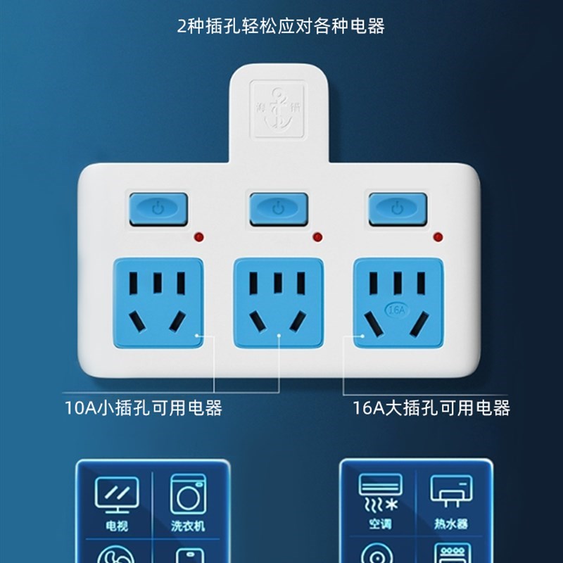 空调插座转换器16安插头一转二三大功率三孔家用16a转换头10a