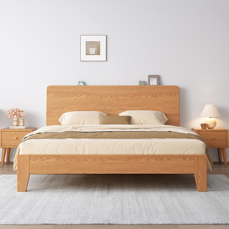 全实木床简约现代主卧家用1.5米双人床原木色橡木1.8大床单人床架