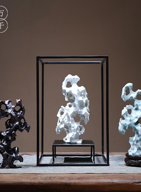 新中式陶瓷手工太湖石摆件家居客厅玄关茶室茶桌酒柜书柜装饰品