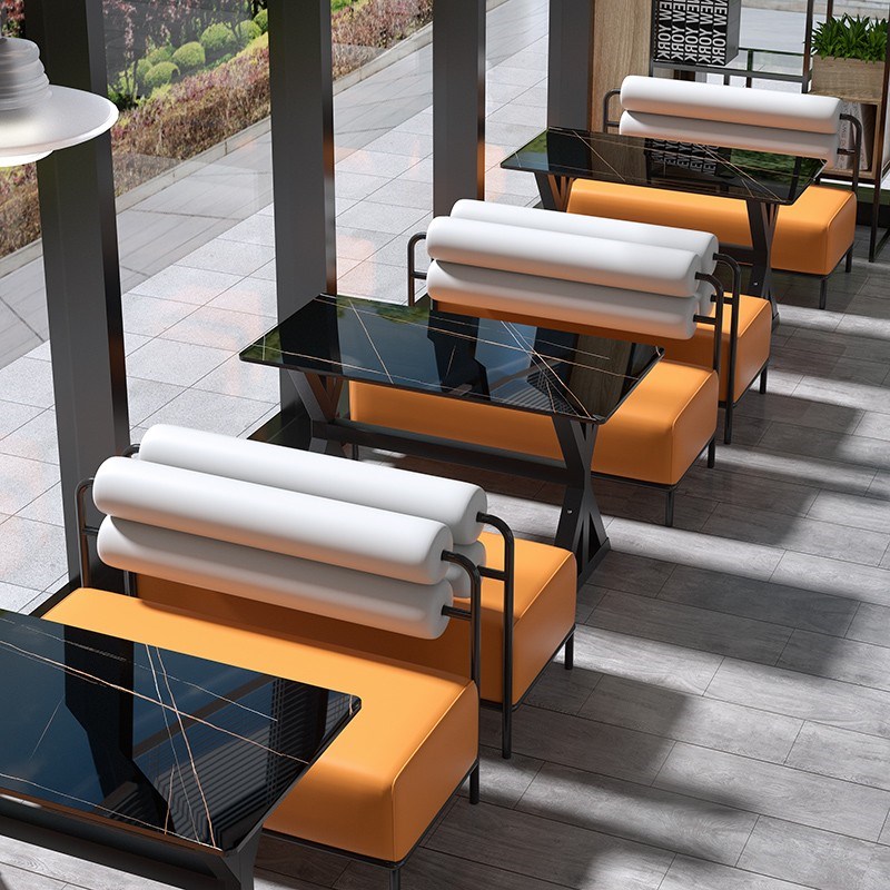 汉堡店餐饮咖啡厅沙发卡座岩板餐桌网红奶茶店桌椅商用餐椅快餐店