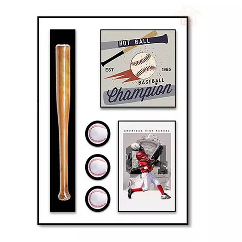 棒球装饰画客厅挂画沙发背景墙画立体实物手工画玄关走廊过道挂画