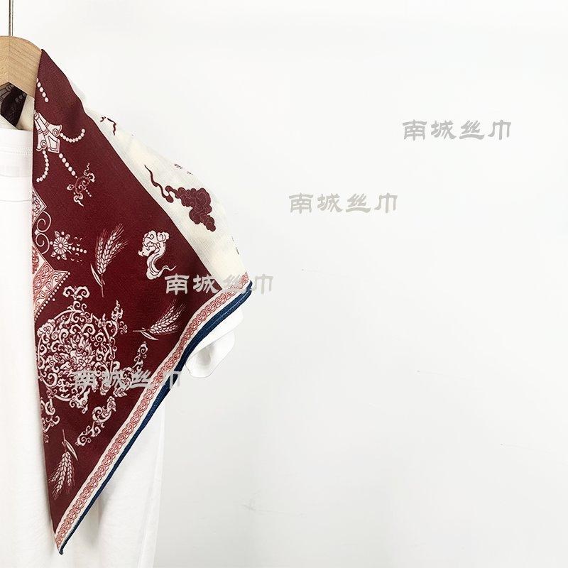 【宫灯】秋冬新品国风四拼色撞色气质时尚丝巾丝绒手感65方巾围巾