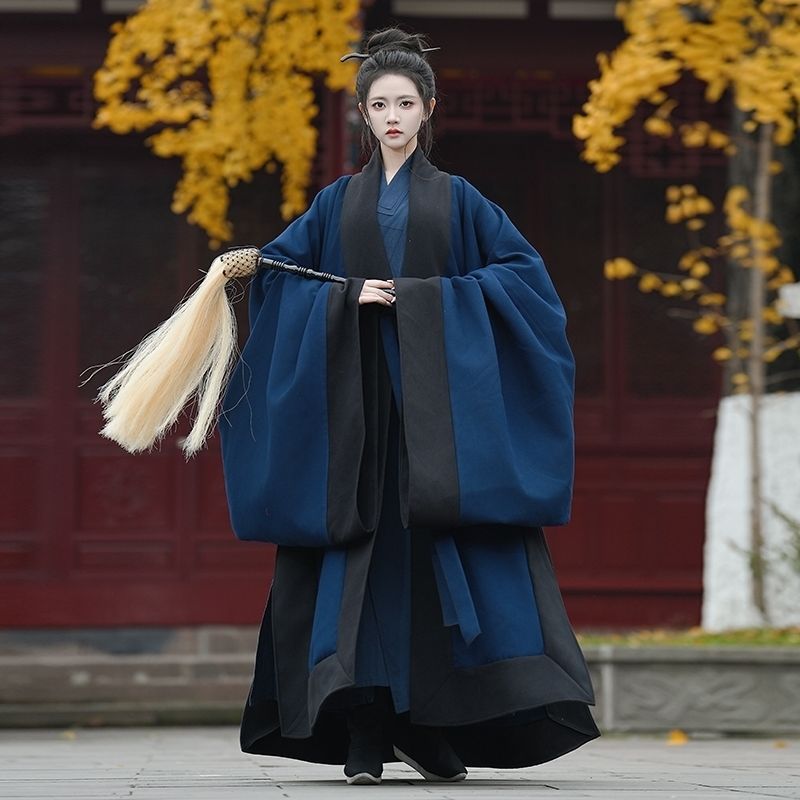 春夏款鹤氅明制汉服道家传统道袍男女款素色加厚披风道士服三清领
