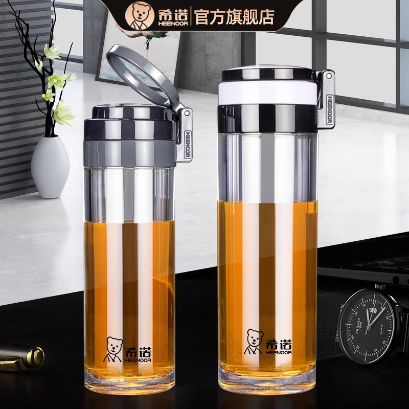 希诺塑料杯大容量随手杯耐高温泡茶杯学生水杯防摔抗摔带提环杯子