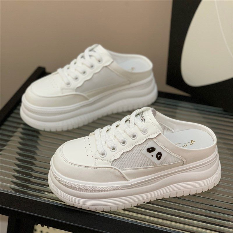 镂空单网无后跟小白鞋女2025夏季新款网面透气内增高包头半拖凉拖,女鞋,包头拖,淘宝优惠券,粉丝福利购,淘宝优惠卷