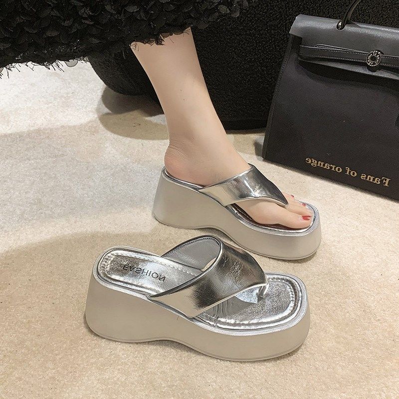 人字拖防水台增高显瘦凉拖2025年夏季新款拖鞋厚底松糕跟坡跟女鞋,女鞋,人字拖,淘宝优惠券,粉丝福利购,淘宝优惠卷