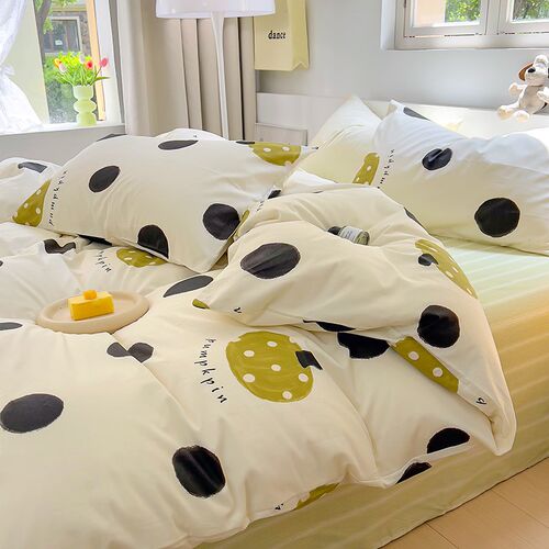 ins波点南瓜全棉四件套纯棉1w.5m1.8米被套少女公寓床单床上三件