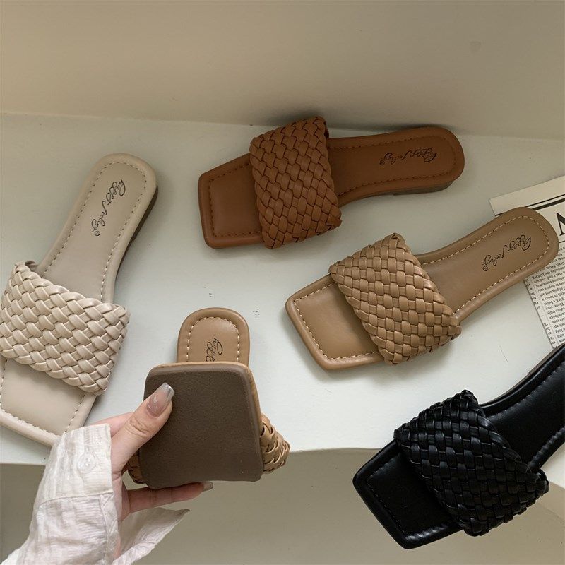 小众高级感凉拖鞋子女夏季外穿新款气质平底编织外出沙滩一字拖鞋,女鞋,一字拖,淘宝优惠券,粉丝福利购,淘宝优惠卷