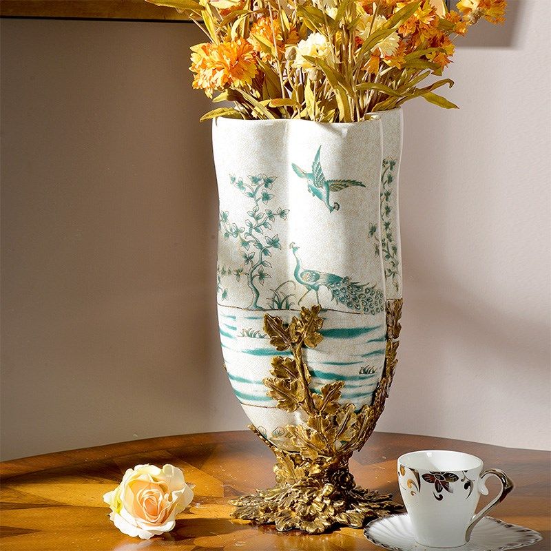 欧式陶瓷花瓶镶铜软装别墅奢华玄关摆件全铜大号花器工艺品摆设,家居饰品,花瓶,淘宝优惠券,粉丝福利购,淘宝优惠卷