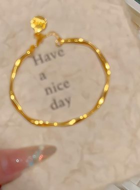 落日熔金金色莫比乌斯环手链女简约大气时尚不规则高级感手饰