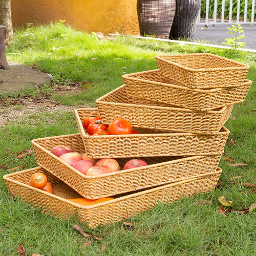 水果篮超市商铺货架蔬菜陈列收纳篮 蛋糕面包橱窗展示托盘仿藤编