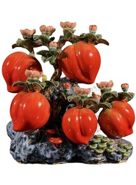 石湾公仔陶瓷寿桃摆件家居装饰客厅玄关中式摆设乔迁长辈生日送礼