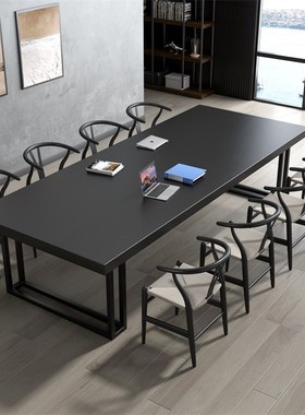 黑色大型实木会议桌长桌现代职员办公电脑桌简约长方形会议室桌椅