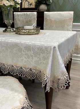 .美式餐桌布布艺防烫隔热家用椅椅子套罩白色饭O桌套椅垫套装长方