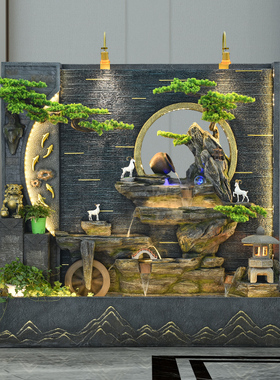 假山流水喷泉大型落地水幕墙屏风室内客厅水景观装饰公司开业摆件