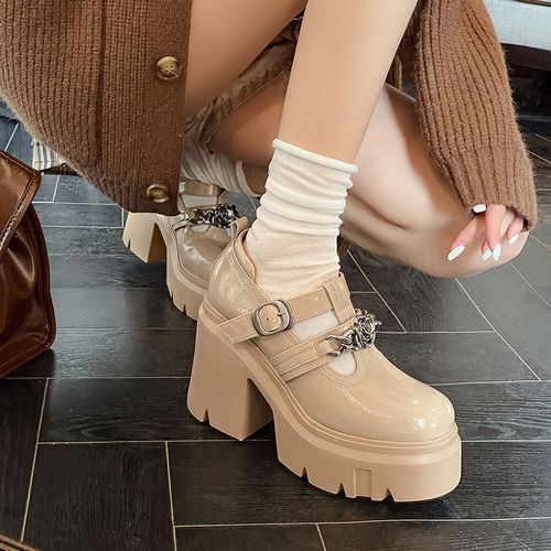 葡萄家手工女鞋12cm厚底粗跟坡跟超高跟圆头女单鞋新款时尚女鞋子