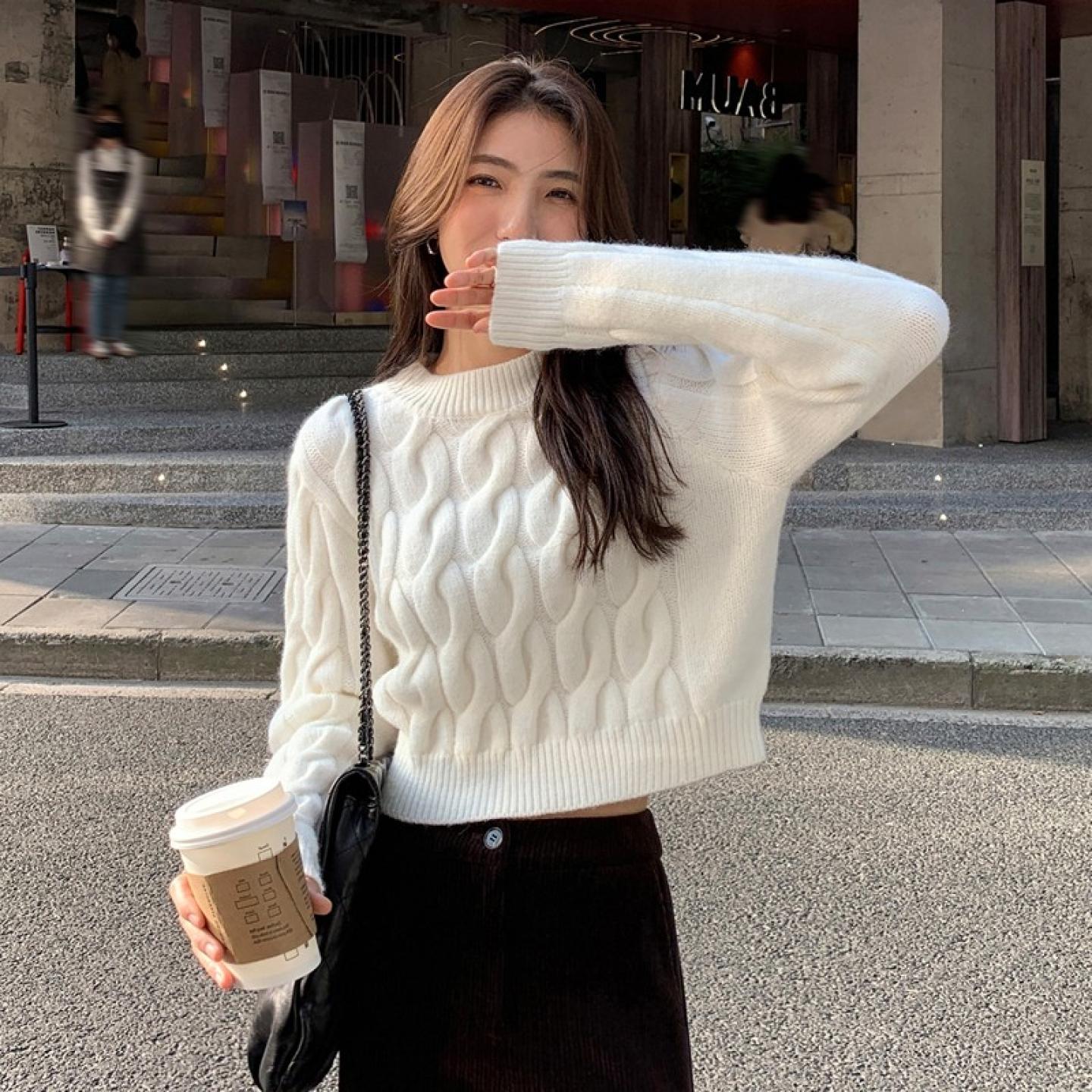 100%山羊绒毛衣女加厚小个子短款