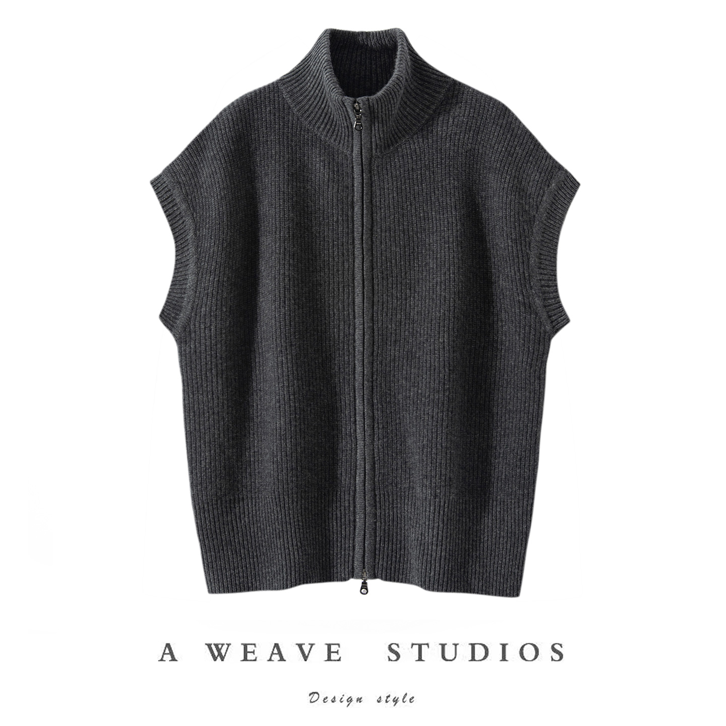 100%山羊绒拉链宽松加厚针织马甲