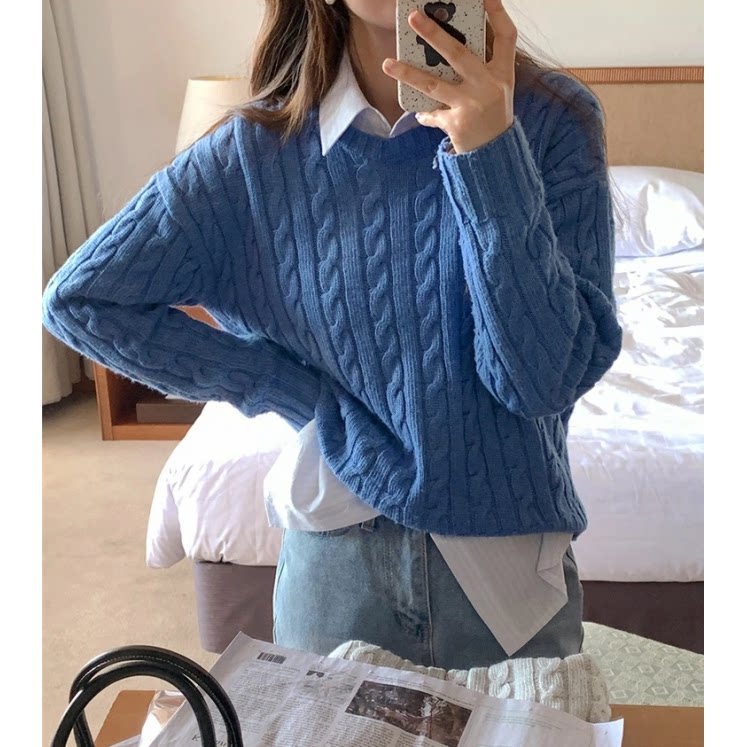 100%纯山羊绒毛衣女2026秋冬新款圆领套头纯色长袖麻花针织打底衫