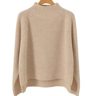 100%纯山羊绒毛衣女2025秋冬新款套头宽松短款半高圆领针织打底衫