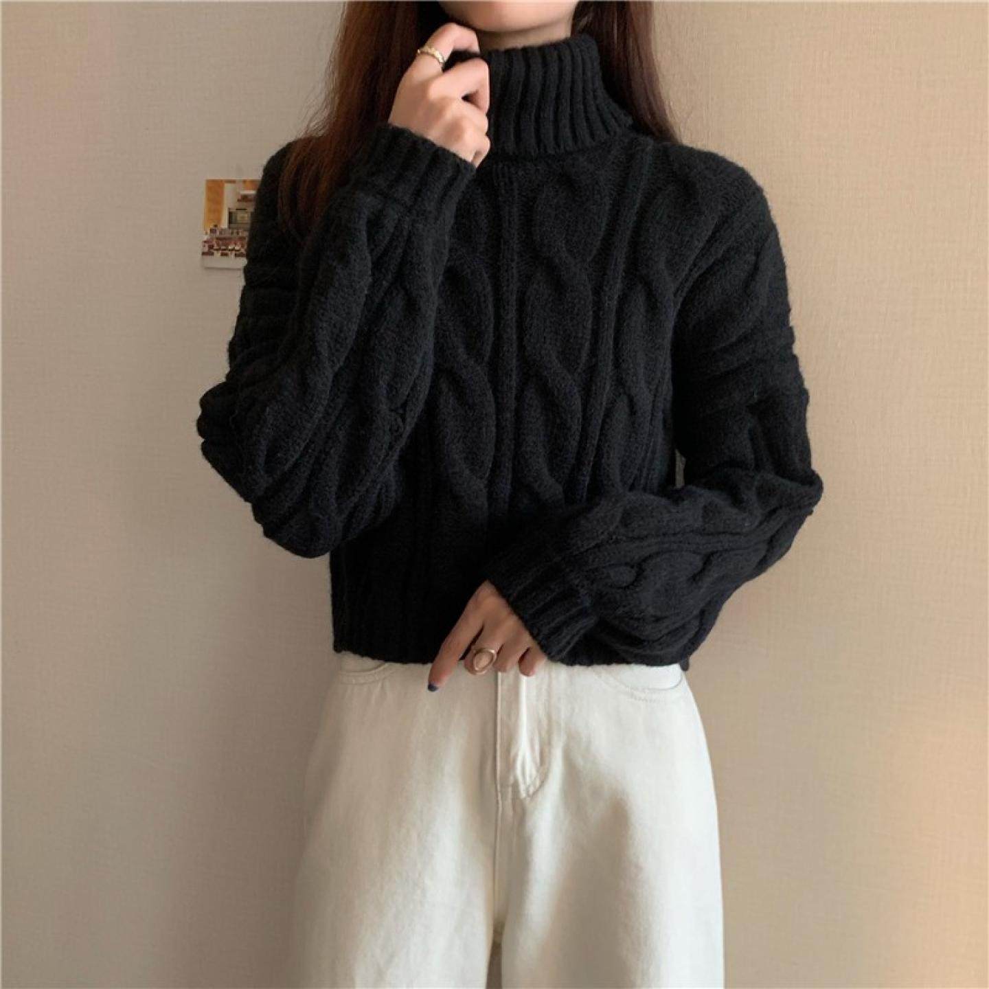 100%山羊绒毛衣女高领加厚麻花2025秋冬新款宽松套头针织打底衫