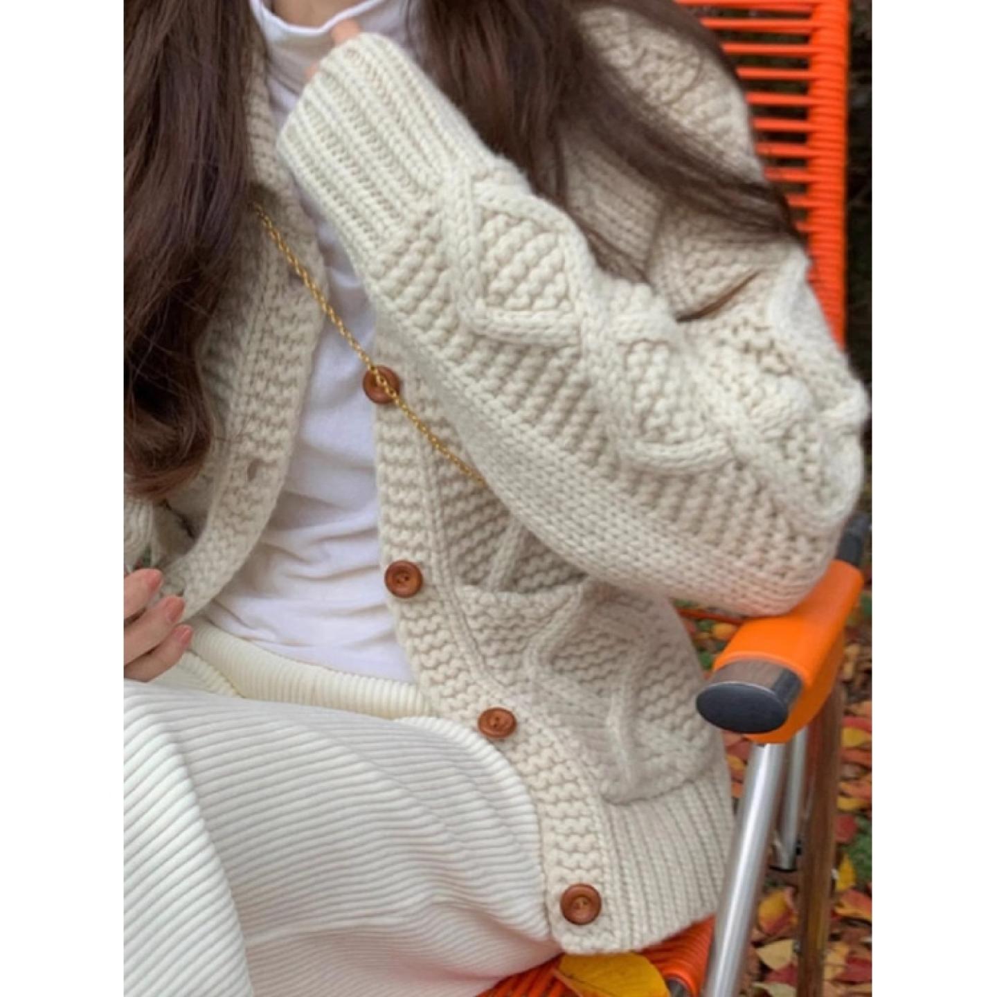 2024重工加厚100%山羊绒开衫女