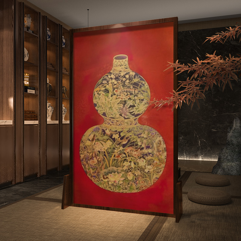 新中式屏风隔断客厅实木茶室家用卧室进门遮挡餐厅可移动座屏葫芦