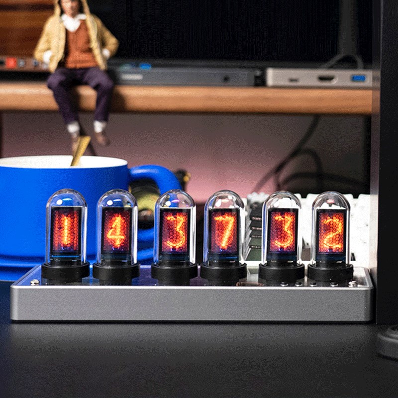 rgb拟辉光管时钟LED电竞电脑搭桌面创意摆件复古电子diy数字时钟