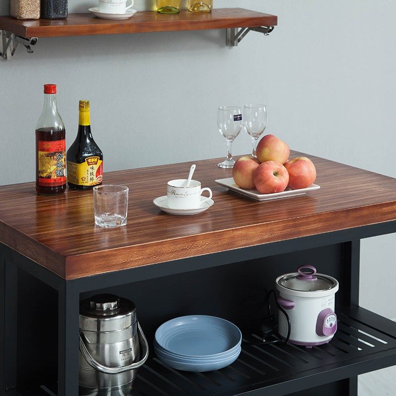 厨房边桌实木料理台开放式中岛台置物桌可移动操作台铁艺家用餐桌
